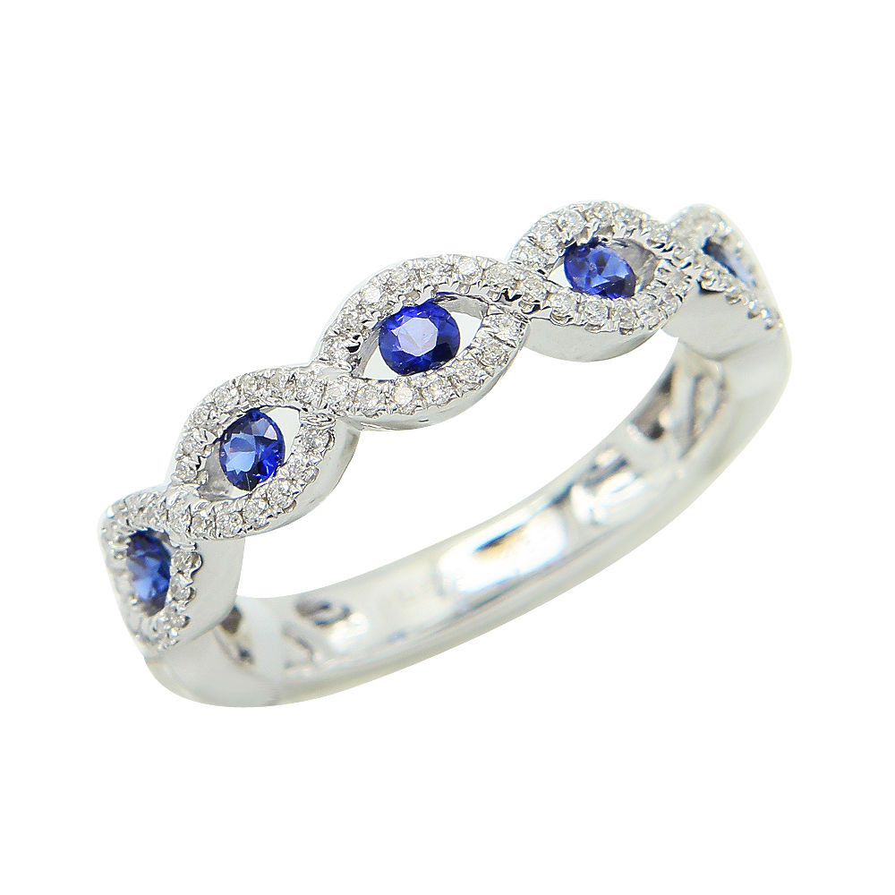 Sapphire Wedding Ring
 14K WHITE GOLD PAVE FILIGREE DIAMOND & SAPPHIRE INFINITY