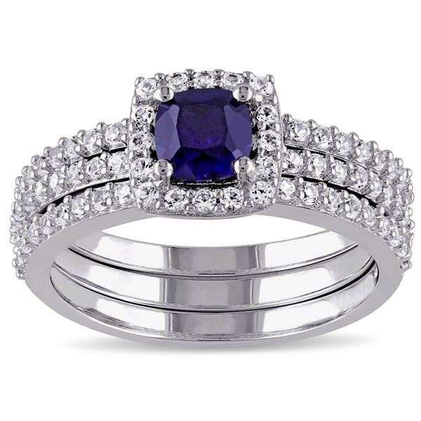 Sapphire Wedding Ring
 Shop Miadora Sterling Silver Created Blue and White