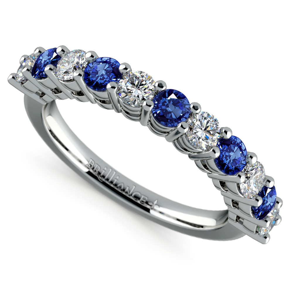 Sapphire Wedding Ring
 Eleven Diamond & Sapphire Wedding Ring in Platinum