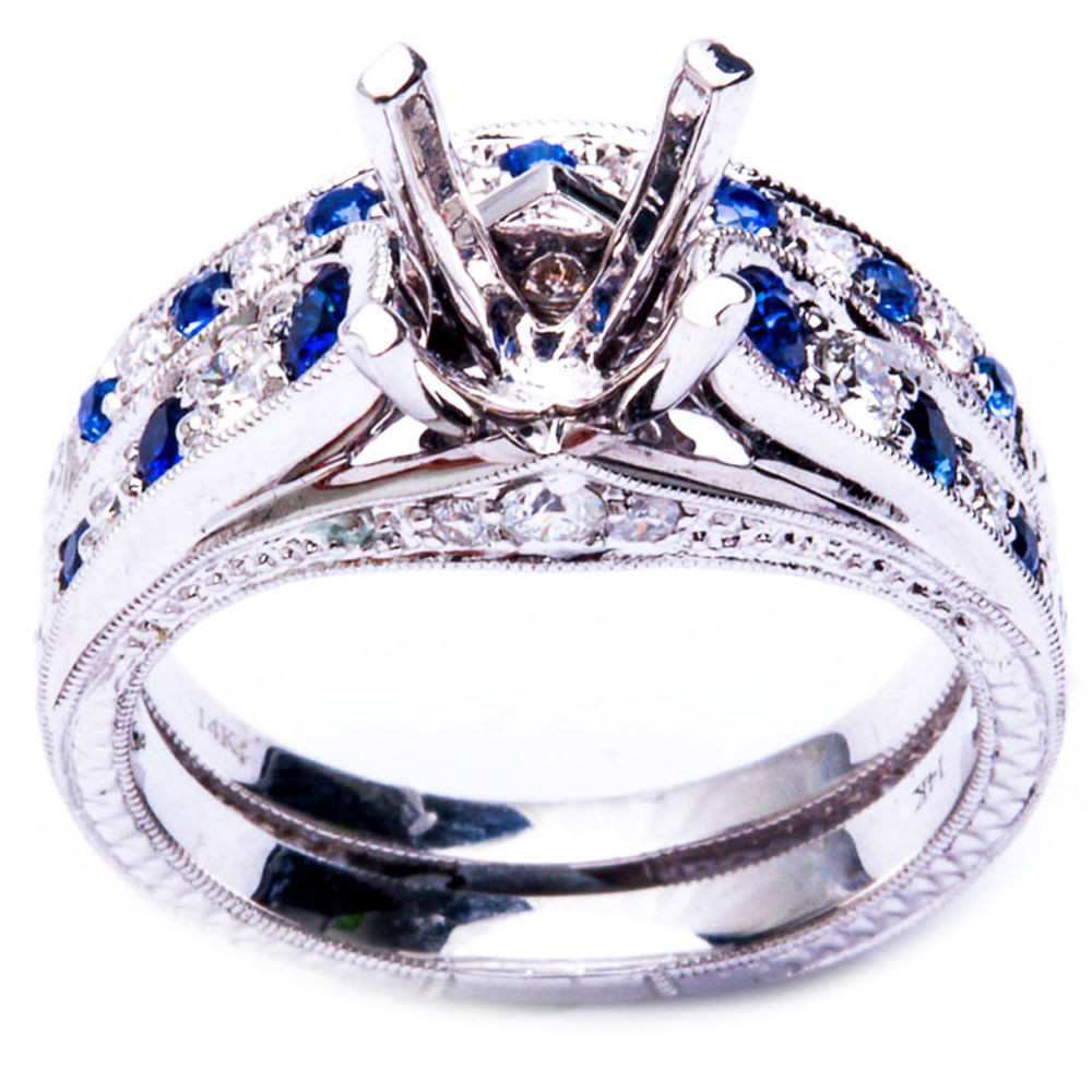 Sapphire Wedding Ring
 72ct Blue Sapphire & Round Diamond Semi Mount Engagement