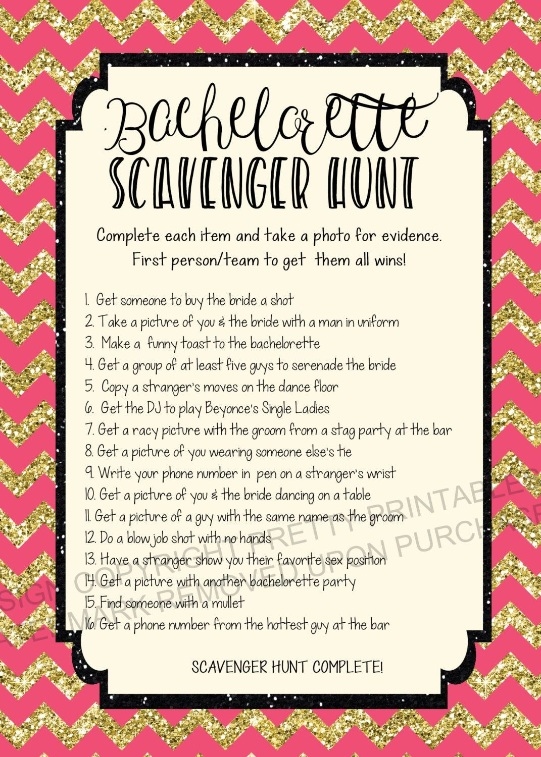 Scavenger Hunt Bachelorette Party Ideas
 INSTANT DOWNLOAD printable bachelorette scavenger hunt