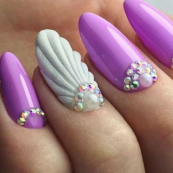 Seashell Nail Art
 Purple Nails & Seashell Nail Art s and