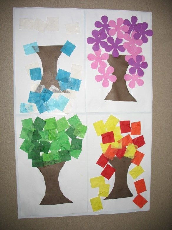 Season Crafts For Preschoolers
 4 seasons precut tree trunks so as not to overwhelm kids