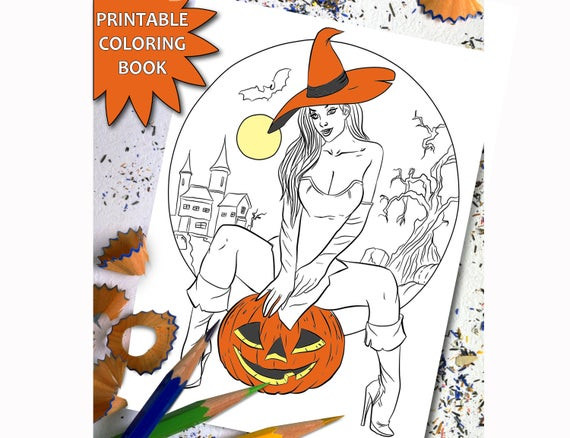 Sexy Girls Printable Coloring Pages
 Halloween ADULT COLORING BOOK y Girl Printable Adult