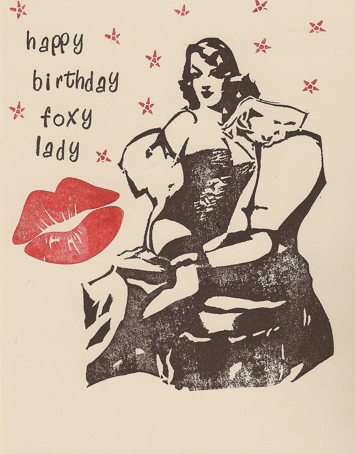 Sexy Happy Birthday Cards
 y Foxy Lady Pin Up Happy Birthday handstamped by