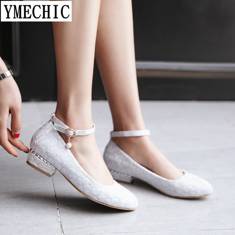 Sexy Wedding Shoes
 YMECHIC 2018 Lady Lace Ankle Strap Low Heel Pumps