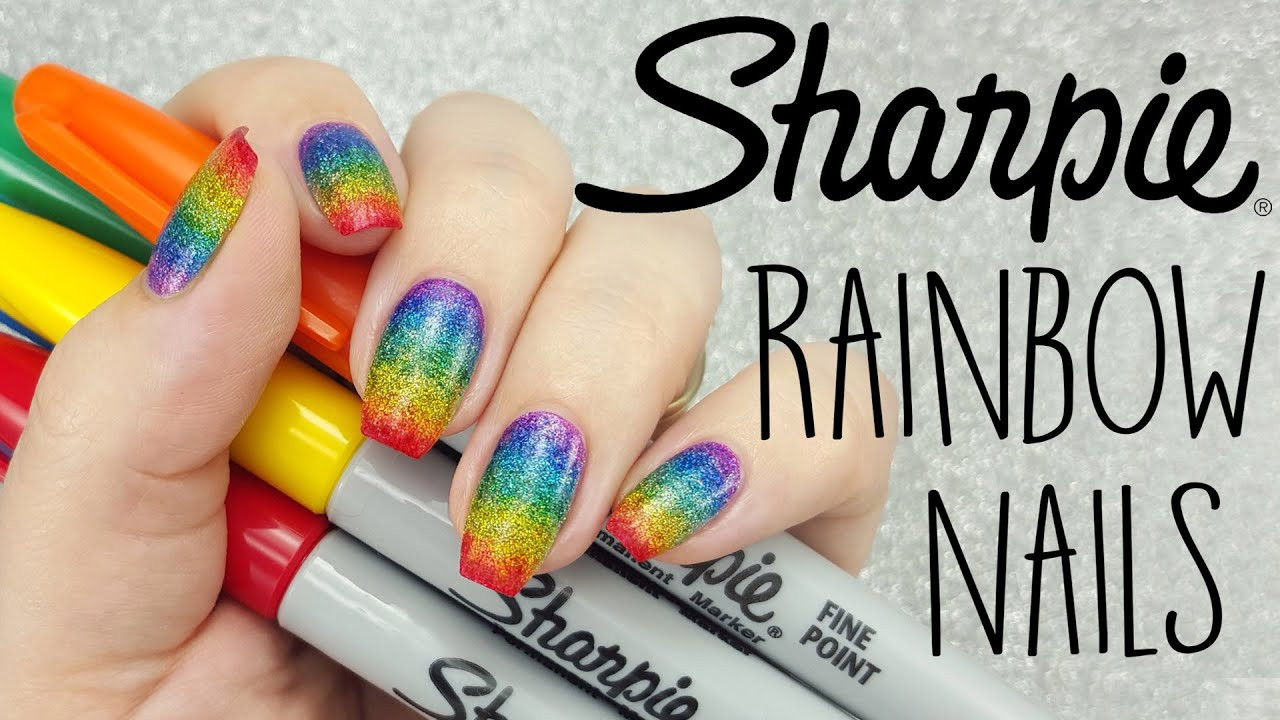 Sharpie Nail Designs
 Rainbow Glitter Sharpie Nail Art