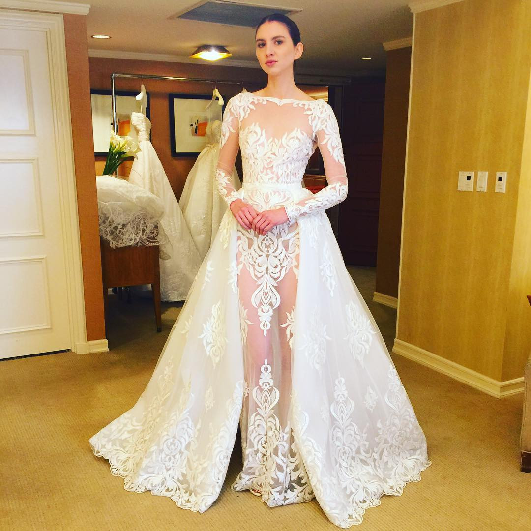 Sheer Wedding Dresses
 Lace Ruffles Sheer Stunning Long Sleeves Wedding Dress