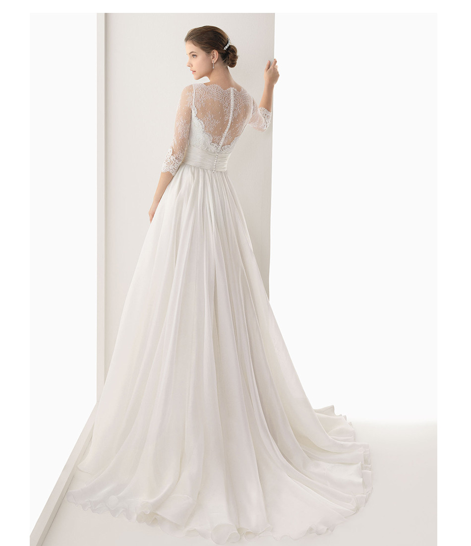 Sheer Wedding Dresses
 2016 Lace Sheer Bridal Gowns Boat Neck vestidos de novia