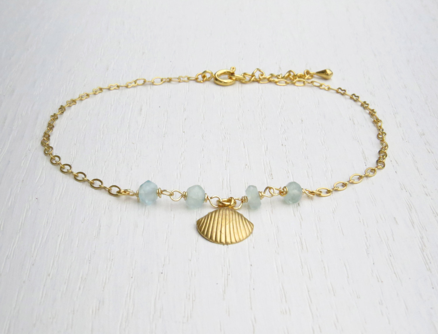 Shell Anklet
 Holiday SALE Gold shell anklet Aqua chalcedony jewelry
