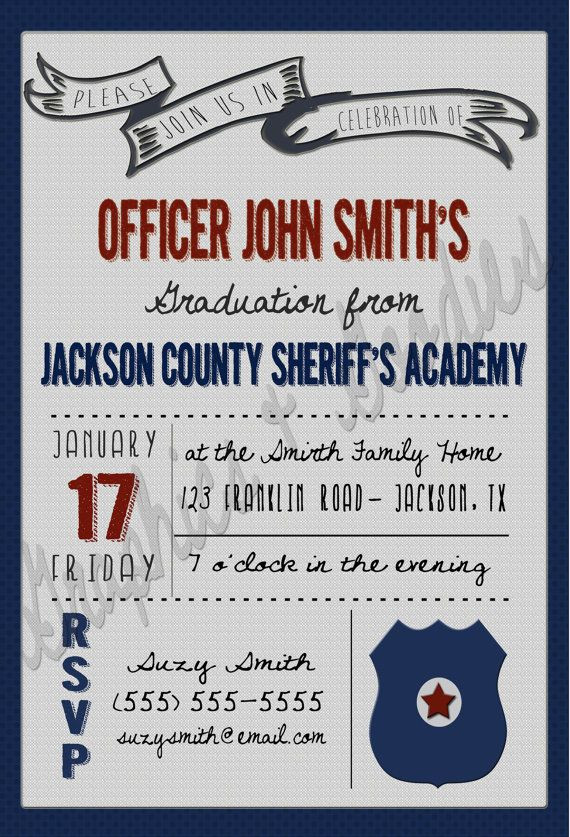 Sheriff Academy Graduation Party Ideas
 Police Academy Graduation Invitation W Thank You Note in