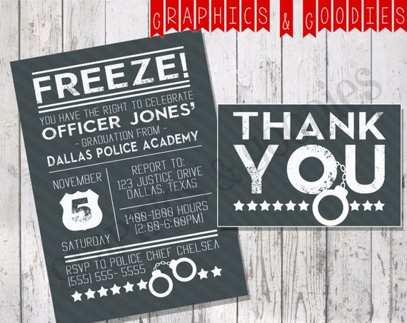 Sheriff Academy Graduation Party Ideas
 Police Academy Invitation W Matching Thank You Note