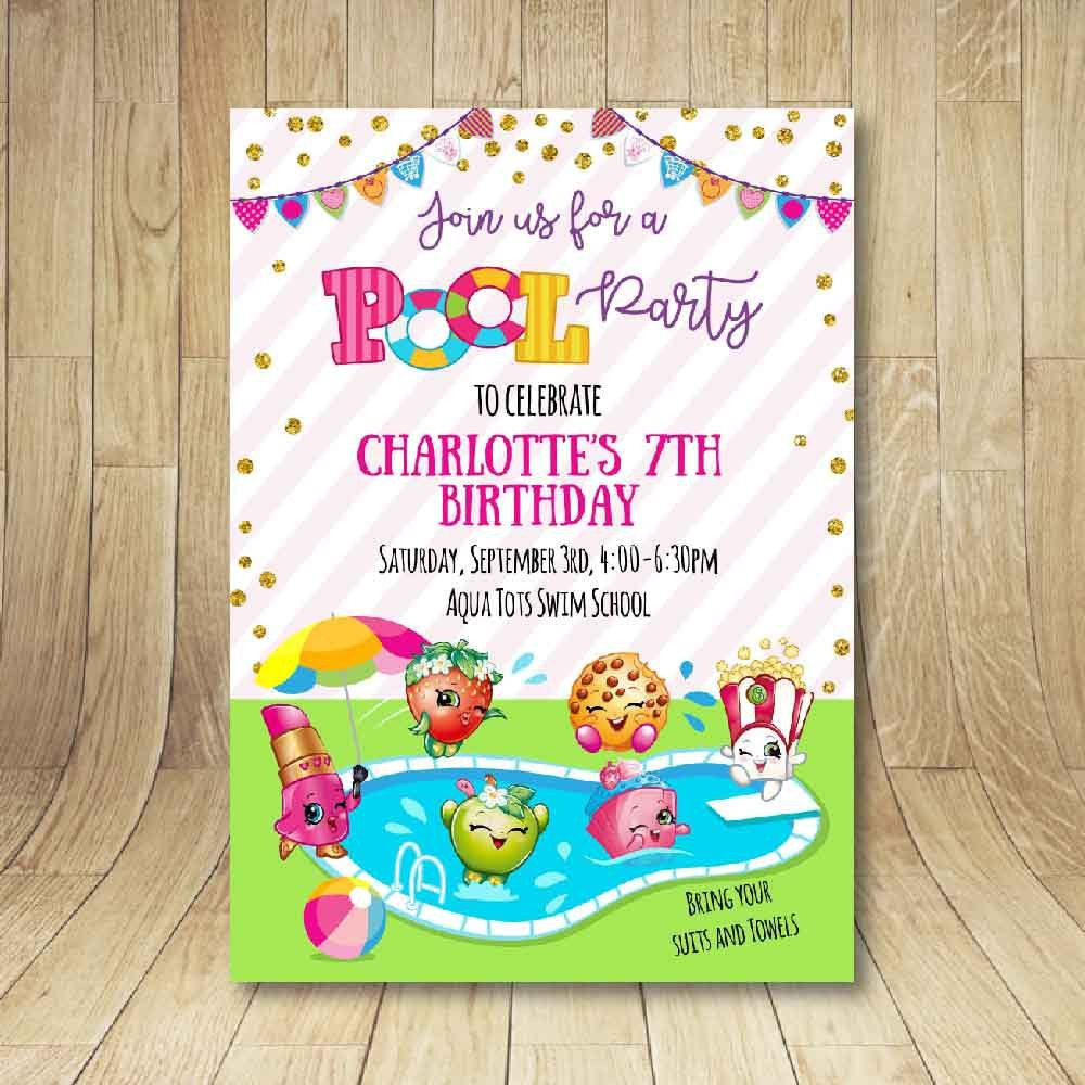 Shopkins Pool Party Ideas
 Printable shopkins pool party birthday invitation