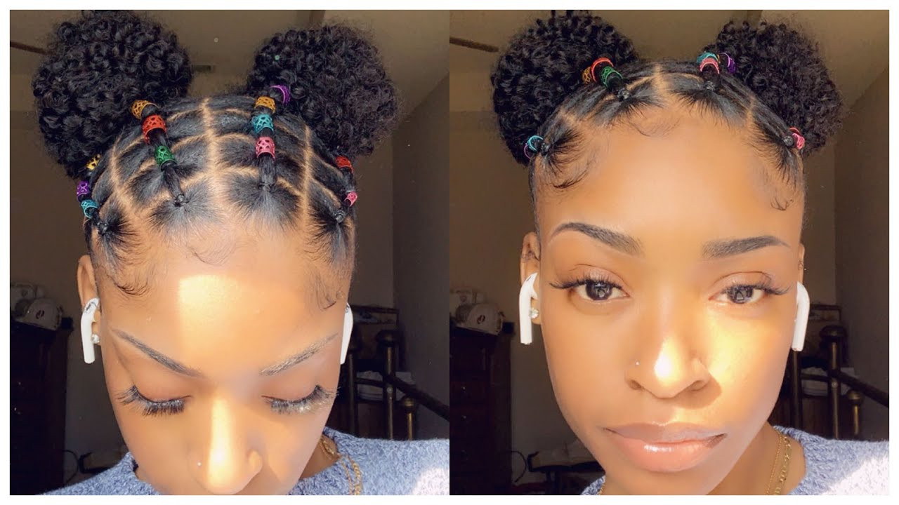 Short Natural Hairstyles Youtube
 TWO HIGH BUNS WITH RUBBER BANDS Short Natural Hair TWA