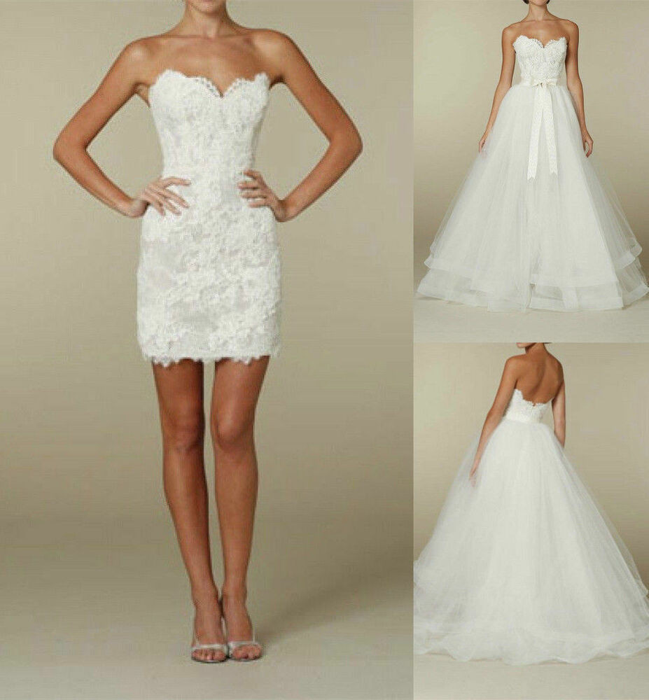 Short Wedding Gown
 Detachable Two in e Short Bridal Gown Lace Skirt Wedding