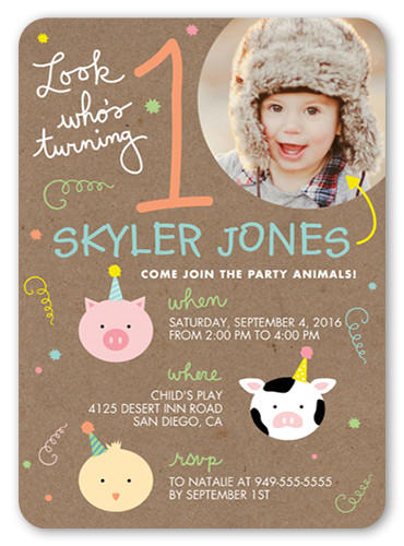 Shutterfly Birthday Invitations
 Little Party Animals Baby Boy First Birthday Invitation