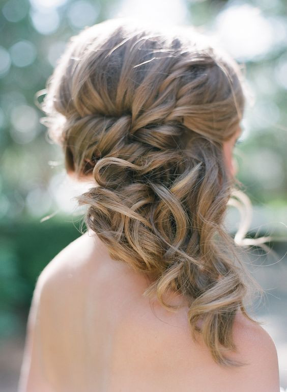 Side Bridesmaid Hairstyles
 braided side swept medium hair with curly tips