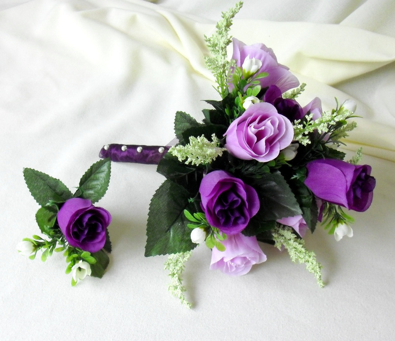 Silk Flowers Wedding
 Silk Bridal Bouquet Purple lavender roses wedding flowers