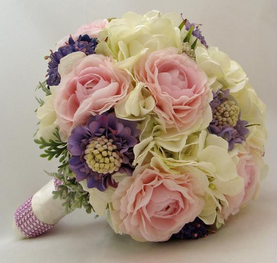 Silk Flowers Wedding
 Pink Periwinkle Silk Flower Bridal Bouquet Groom s