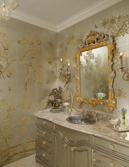 Silver Bathroom Decor
 Chinoiserie in silver and gold leaf Hayslip Design