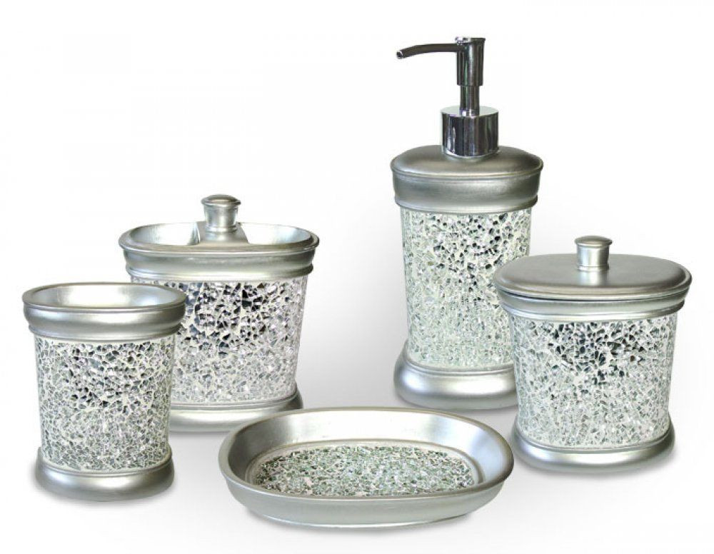 Silver Bathroom Decor
 Silver Set of 5 Mosaic Bathroom vanity set Stunning