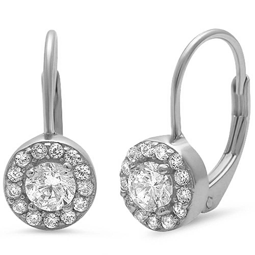 Silver Drop Earrings
 Halo Style Round Cz Solitaire Drop Dangle 925 Sterling