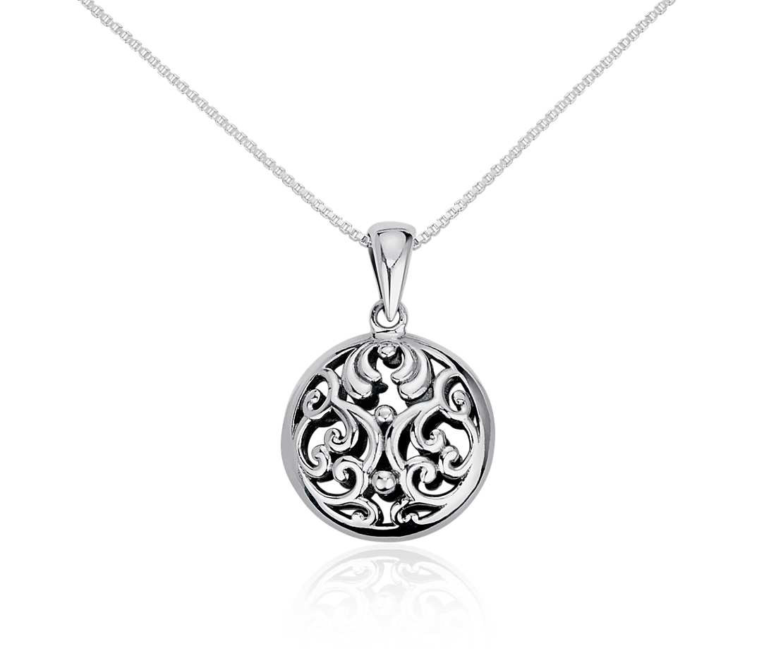Silver Pendant Necklace
 Filigree Circle Pendant in Sterling Silver