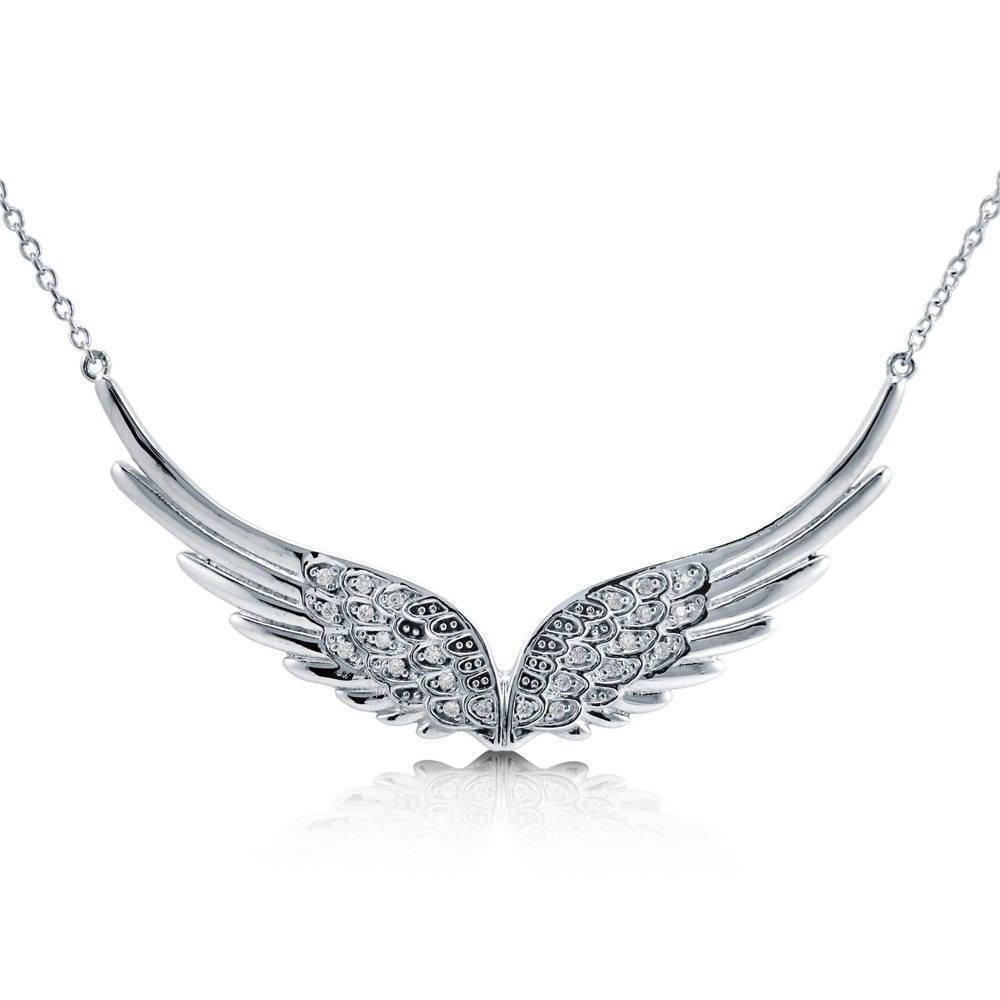 Silver Pendant Necklace
 BERRICLE Sterling Silver CZ Angel Wings Pendant Necklace