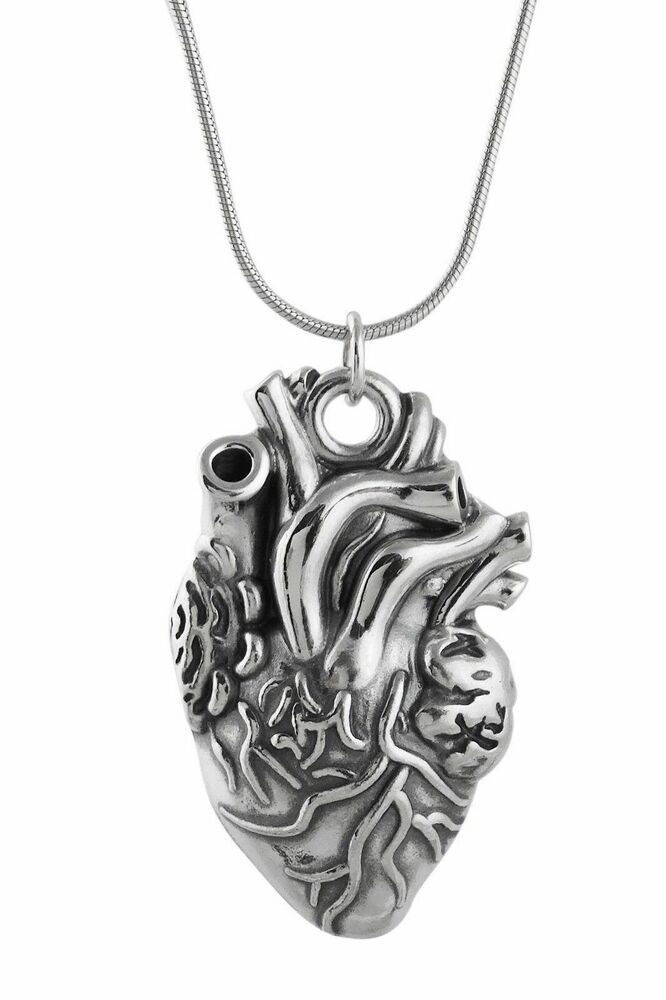 Silver Pendant Necklace
 Anatomical Heart Necklace 925 Sterling Silver