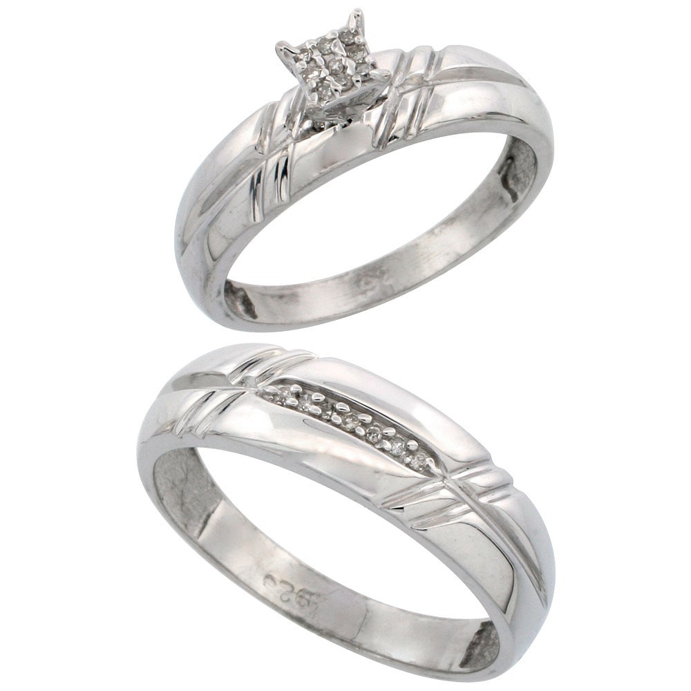 Silver Wedding Ring Sets For Him And Her
 Sterling Silver 2 Piece Diamond wedding Engagement Ring