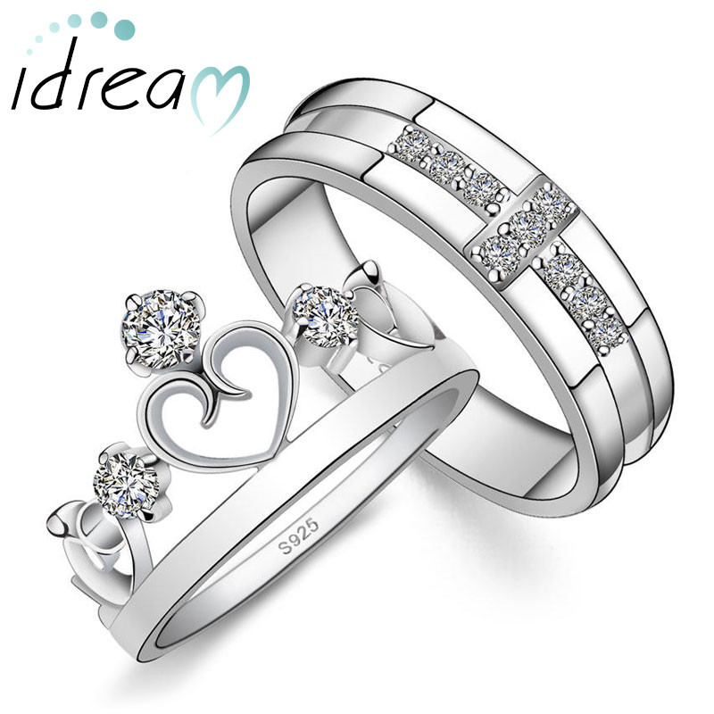 Silver Wedding Ring Sets For Him And Her
 CZ Diamond Cross Wedding Band Open Heart Crown