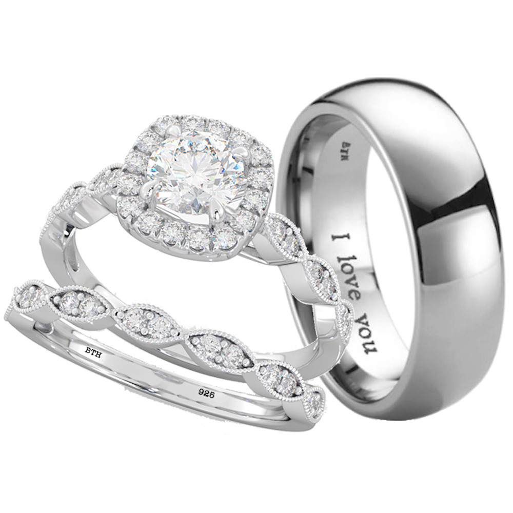 Silver Wedding Ring Sets For Him And Her
 His And Hers Titanium 925 Sterling Silver Wedding