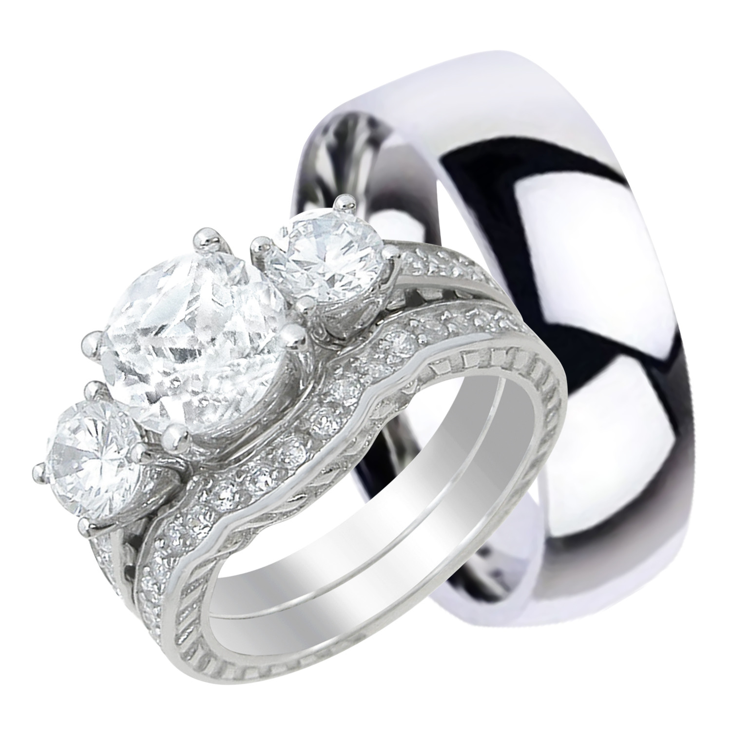 Silver Wedding Ring Sets For Him And Her
 His and Hers Wedding Ring Sets Matching Silver Titanium