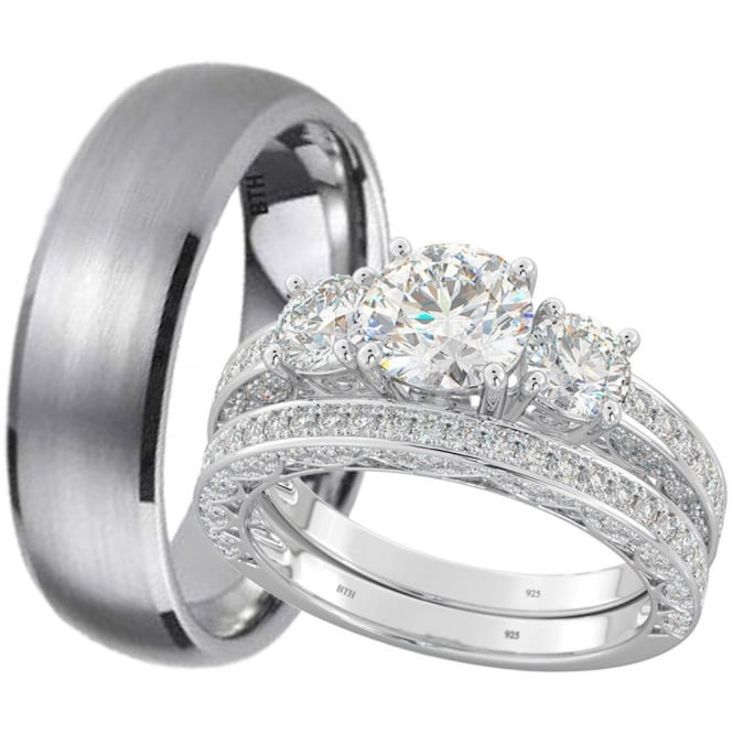 Silver Wedding Ring Sets For Him And Her
 New His And Hers Titanium 925 Sterling Silver Wedding