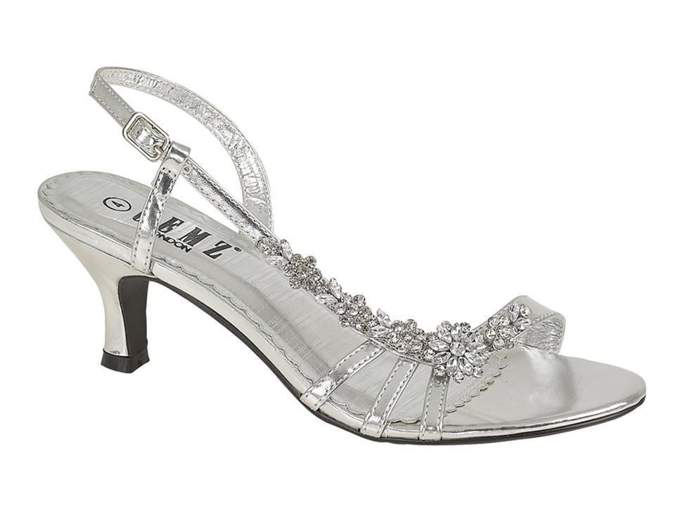 Silver Wedding Shoes Low Heel
 Details about SILVER FLOWER DIAMANTE BRIDAL WEDDING PARTY