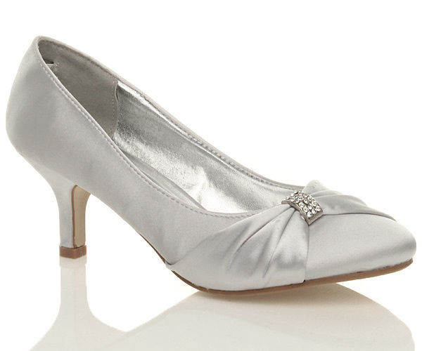 Silver Wedding Shoes Low Heel
 NEW WOMENS SILVER WEDDING BRIDAL LADIES PROM LOW HEEL