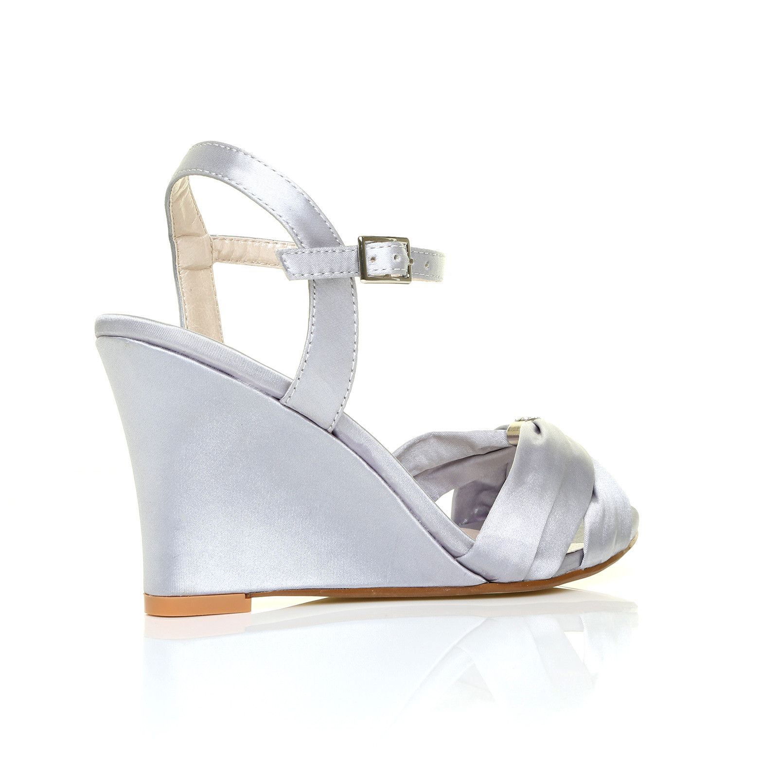 Silver Wedge Shoes For Wedding
 WOMENS BRIDAL WEDDING HIGH WEDGE LADIES IVORY WHITE SILVER
