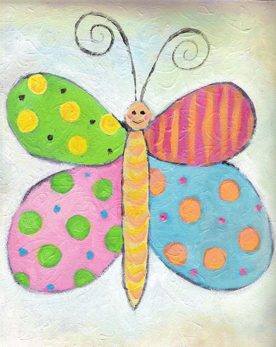 Simple Art For Kids
 Items similar to Colorful Butterfly Painting Acrylic
