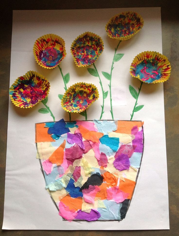 Simple Art Projects For Preschool
 Tissue paper vase & painted cupcake case flower easy