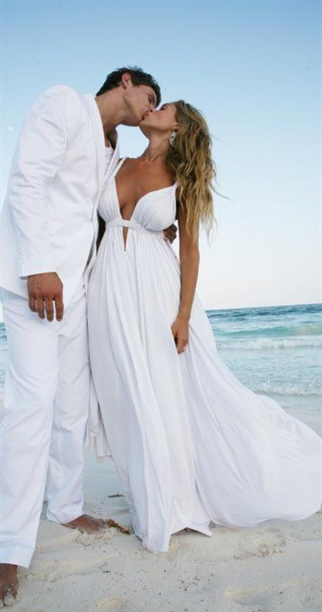 Simple Beach Wedding
 2015 Empire Beach Wedding Dresses With Straps V Neckline