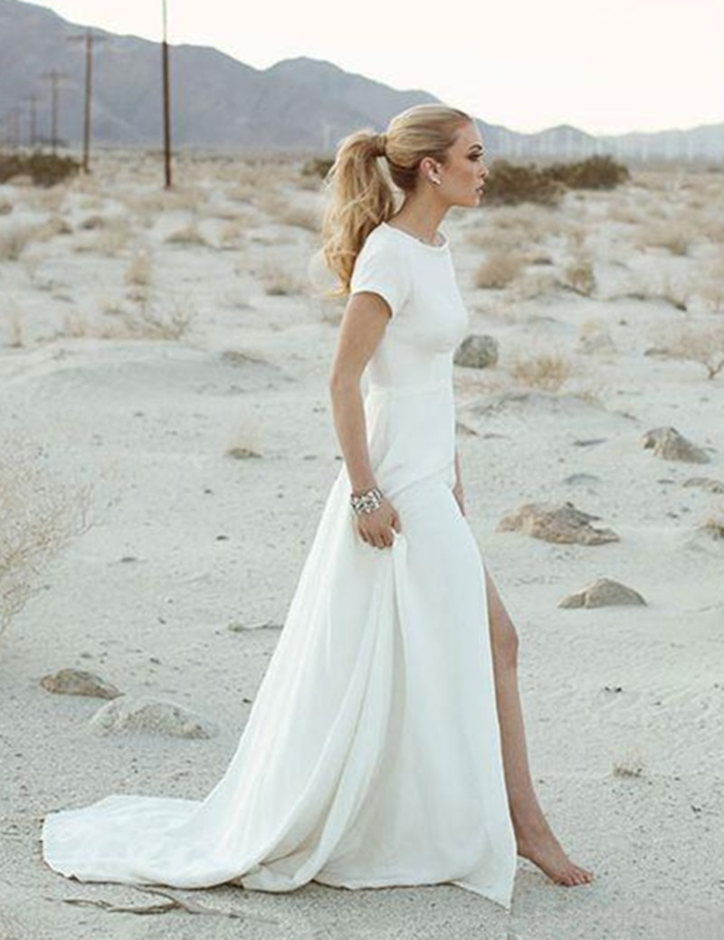 Simple Beach Wedding
 2017 Elegant Casual Beach Wedding Dress Short Sleeve