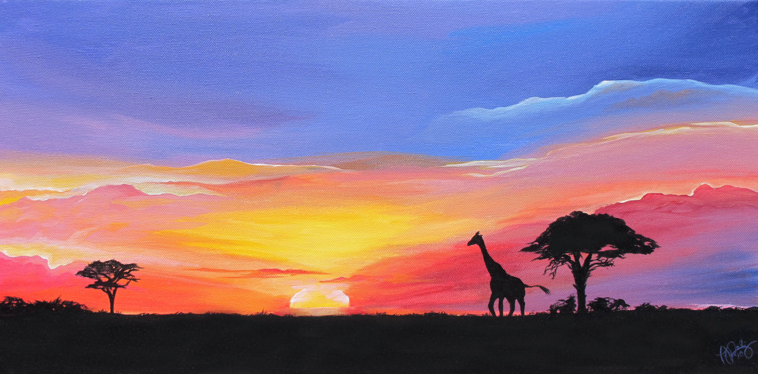 Simple Landscape Painting
 African Sunset Landscape Painting Vibrant Masai Mara