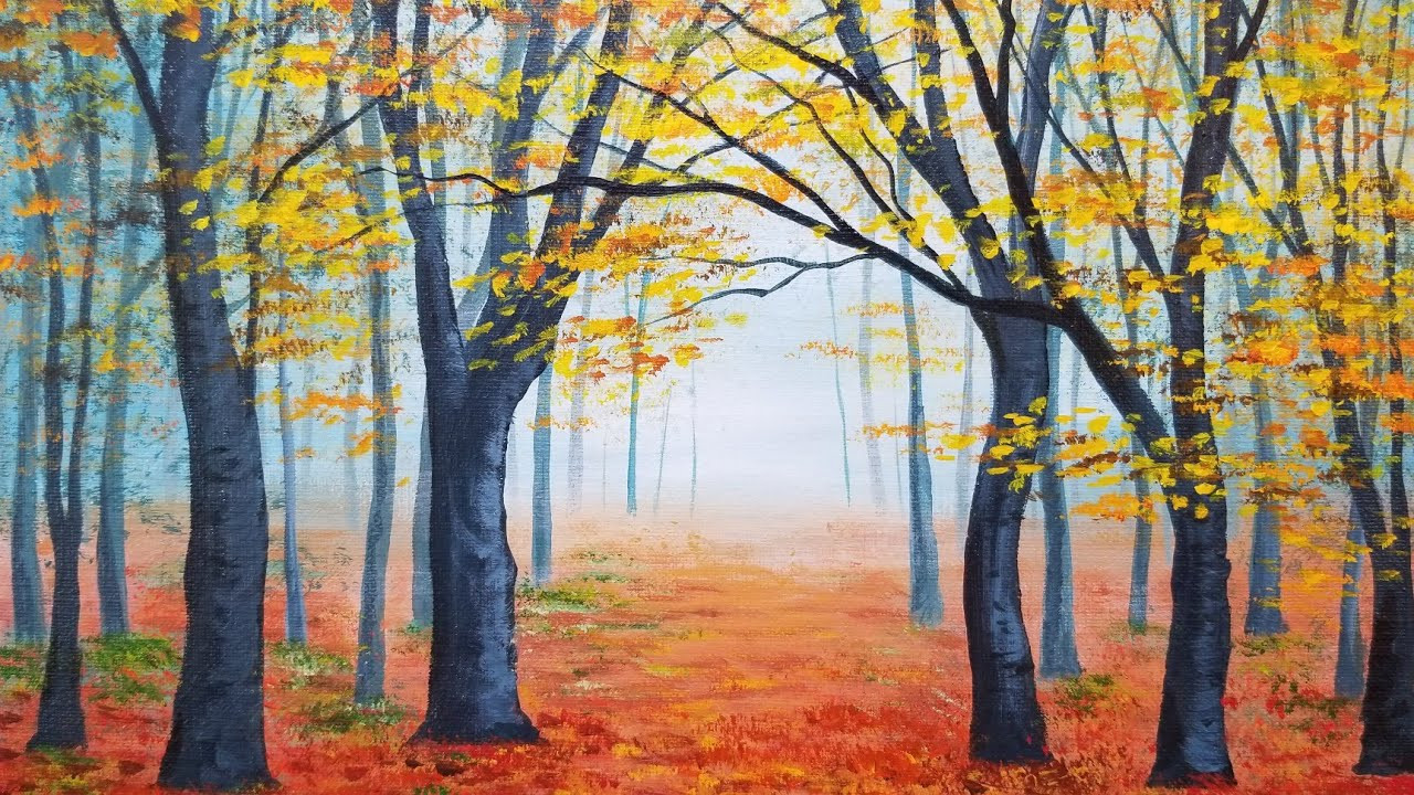 Simple Landscape Painting
 Easy Autumn Forest Landscape Acrylic Painting LIVE