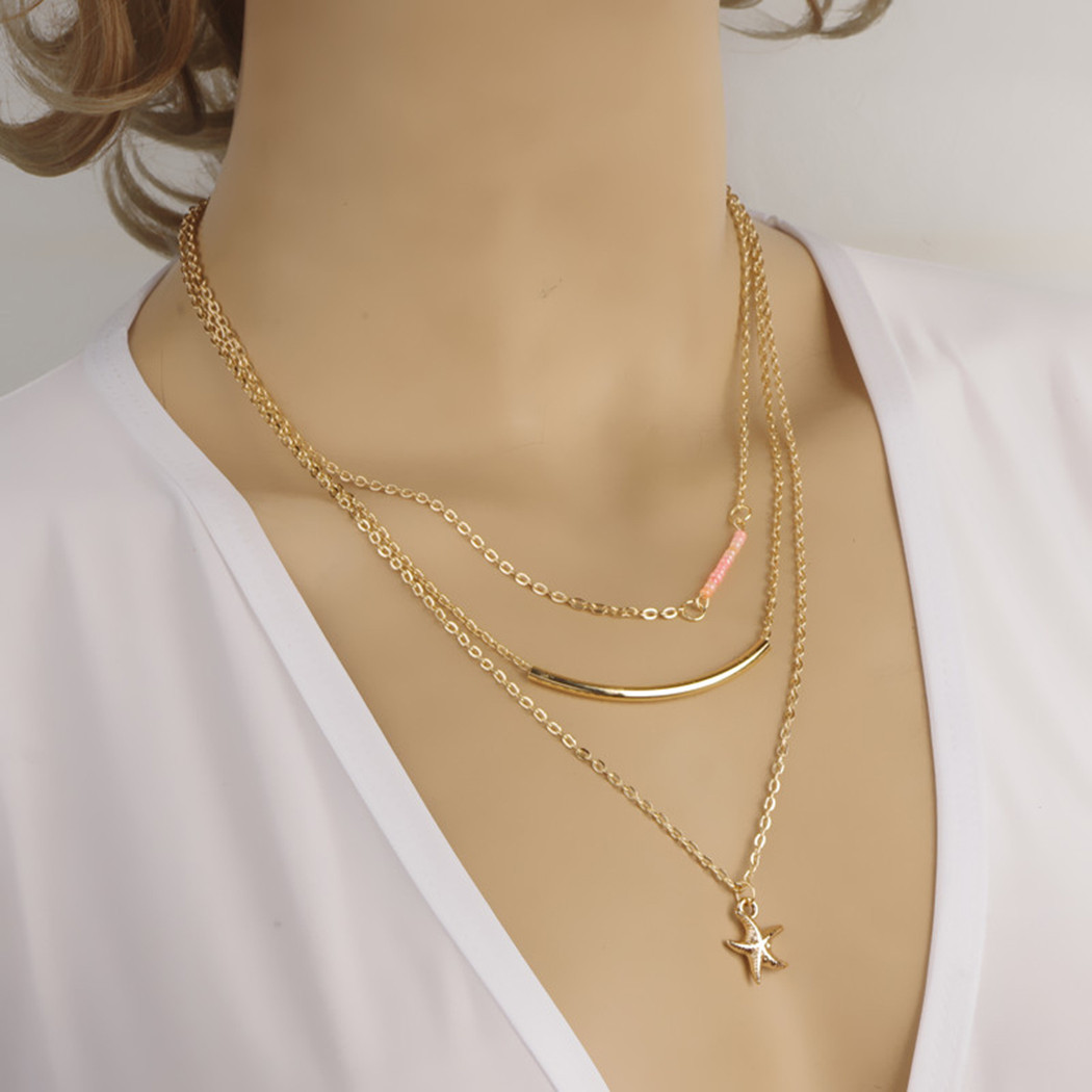 Simple Pendant Necklace
 Charm Women Simple Golden Two Three Layers Short Necklace