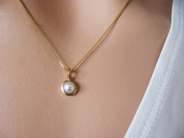 Simple Pendant Necklace
 Simple white gold pearl pendant bridal jewelry solid 14k