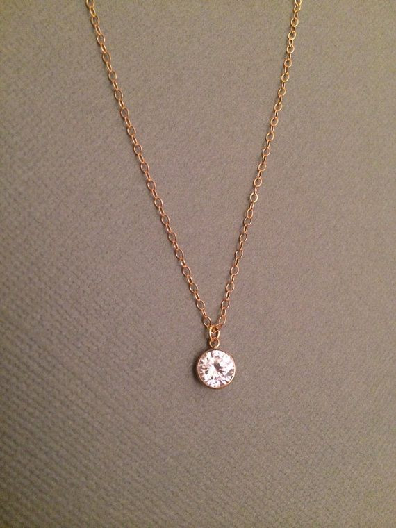 Simple Pendant Necklace
 Shining Diamond Necklace Cubic Zirconia Gold Filled