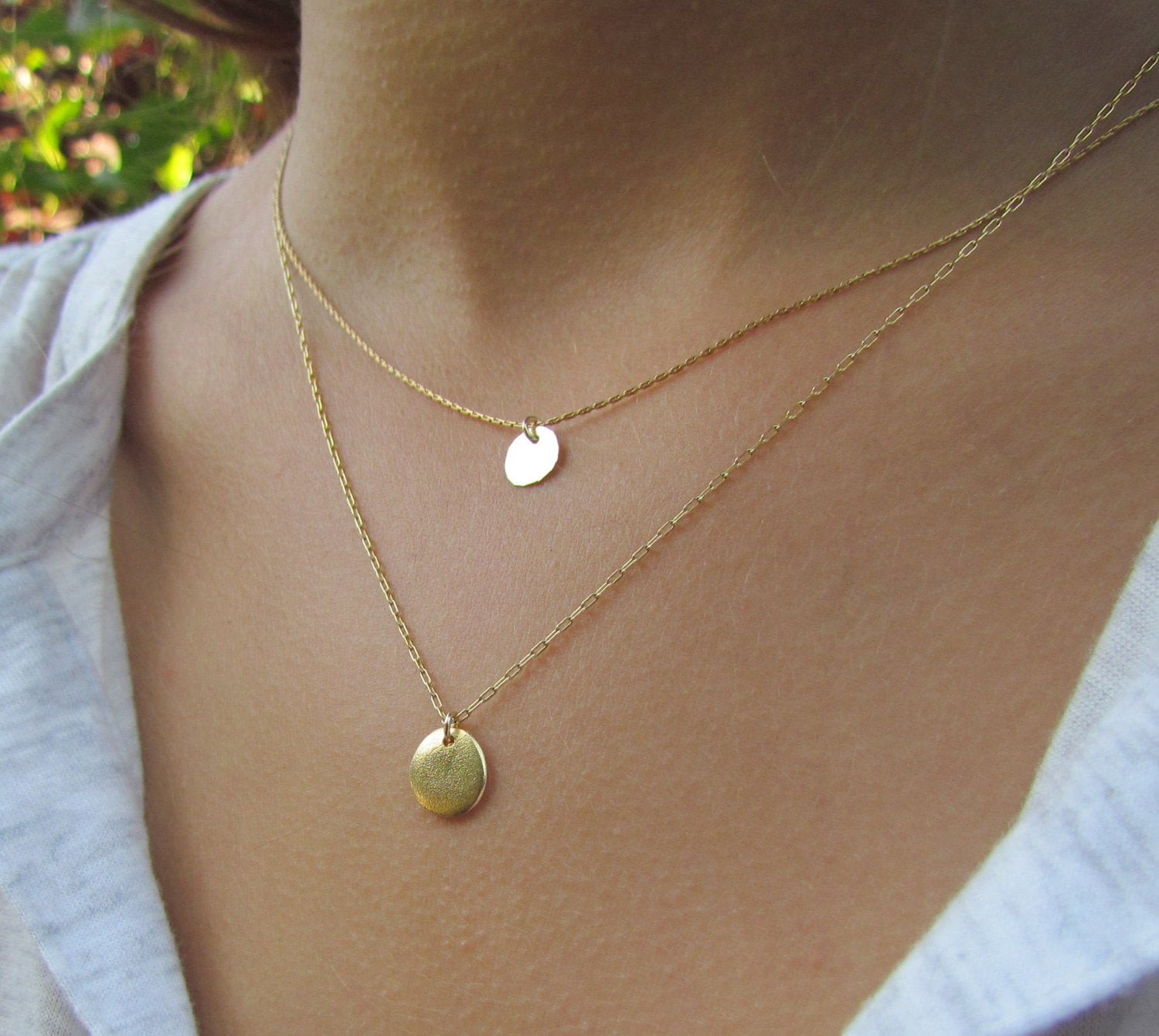 Simple Pendant Necklace
 Two Layered Disc Necklaces Simple Gold Necklaces Gold Disc