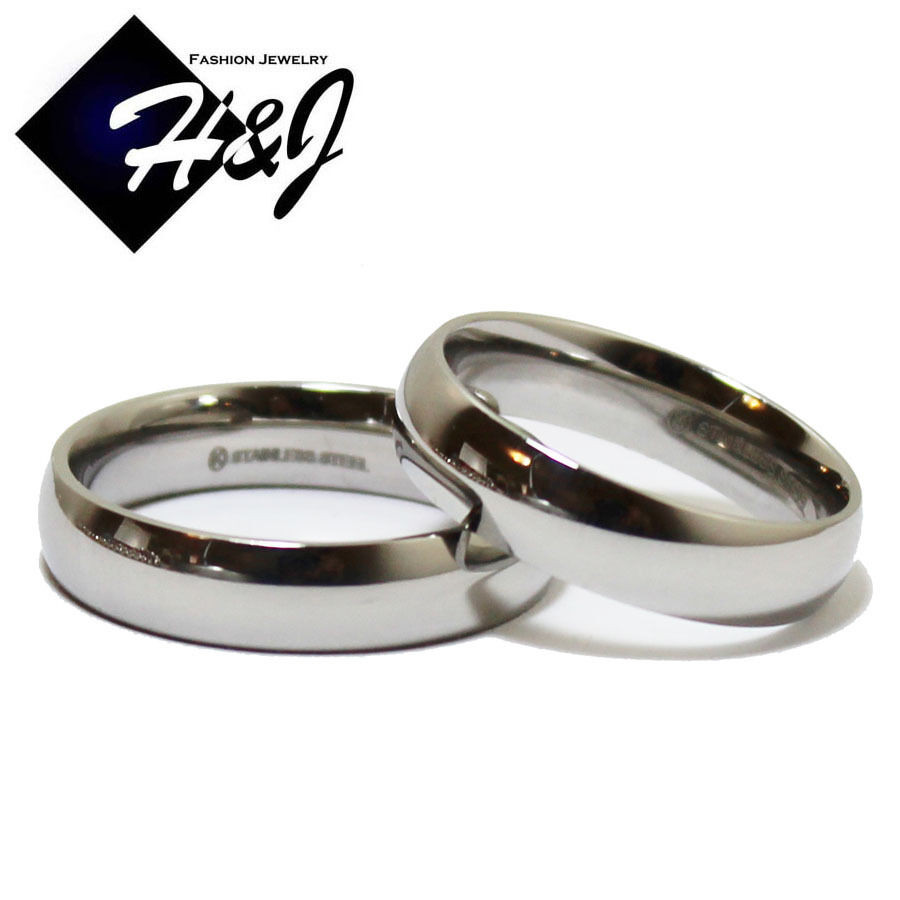 Simple Wedding Bands
 His & Hers 2 Pcs Stainless Steel 5mm Silver Plain Simple