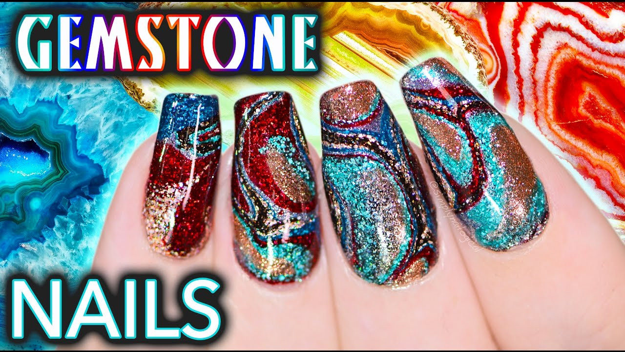 Simply Nailogical Nail Art
 DIY Gemstone Nail Art NO WATER WATERMARBLE