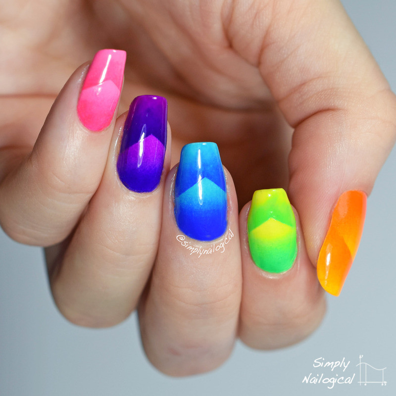 Simply Nailogical Nail Art
 Neon chevron scaled gra nt skittle nail art by